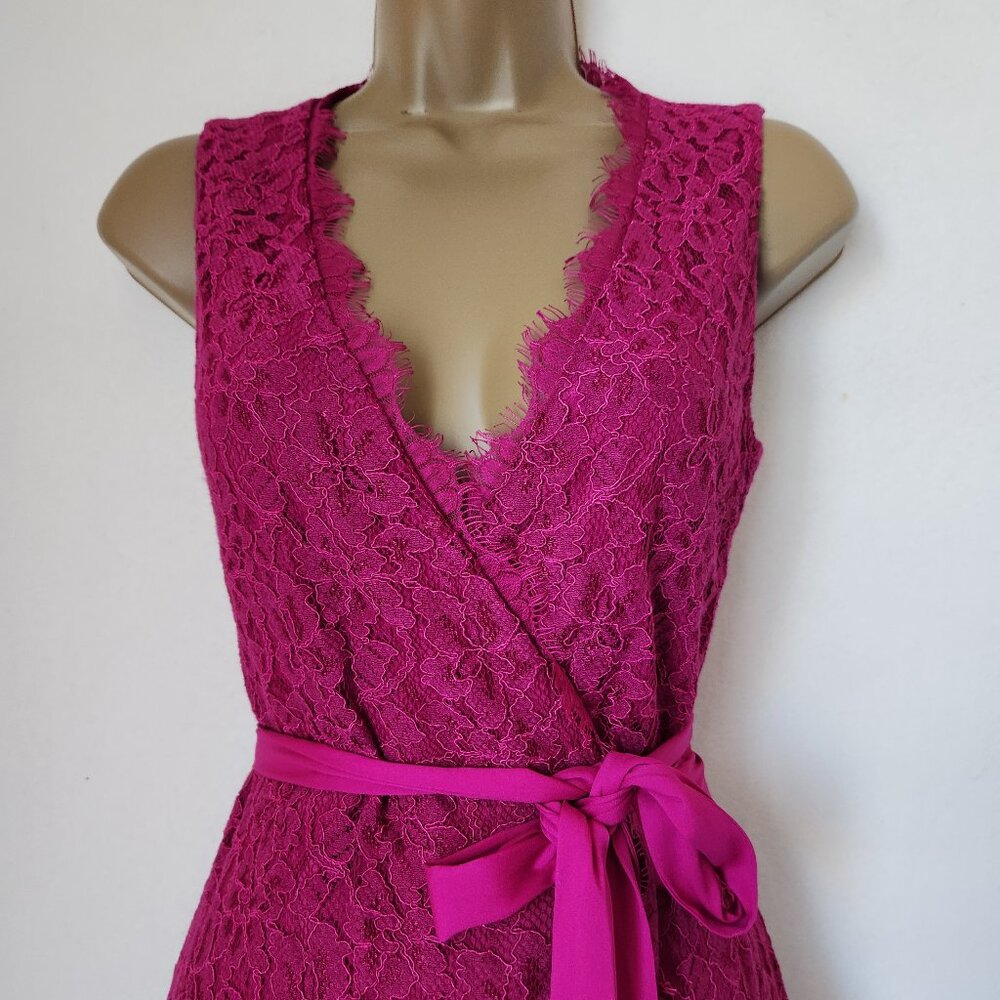 Diane Von Furstenberg Julianna Lace Evening Wrap Dress Sleeveless Pink - Picture 3 of 14
